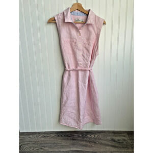 Vineyard Vines Margo Linen Pink Fine Stripe Sleeveless Shirt Dress Sz 14 Coastal